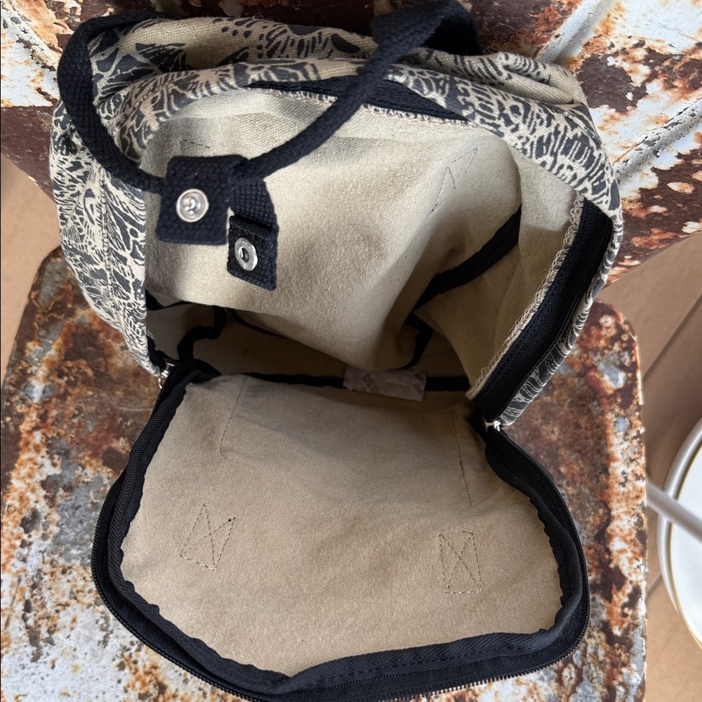 Myra Bag Juniper Bloom (in Desert Aloe) Floral Beige/Black Canvas Backpack Tote - Picture 11 of 12